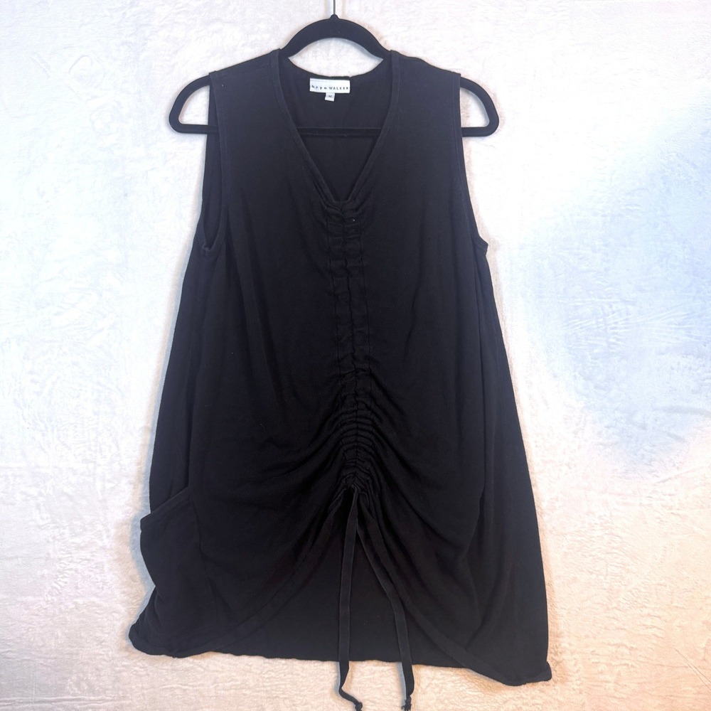 Bryn Walker Tunic Top Ruched Front Drawstring Size M Black Lagenlook‎ Women